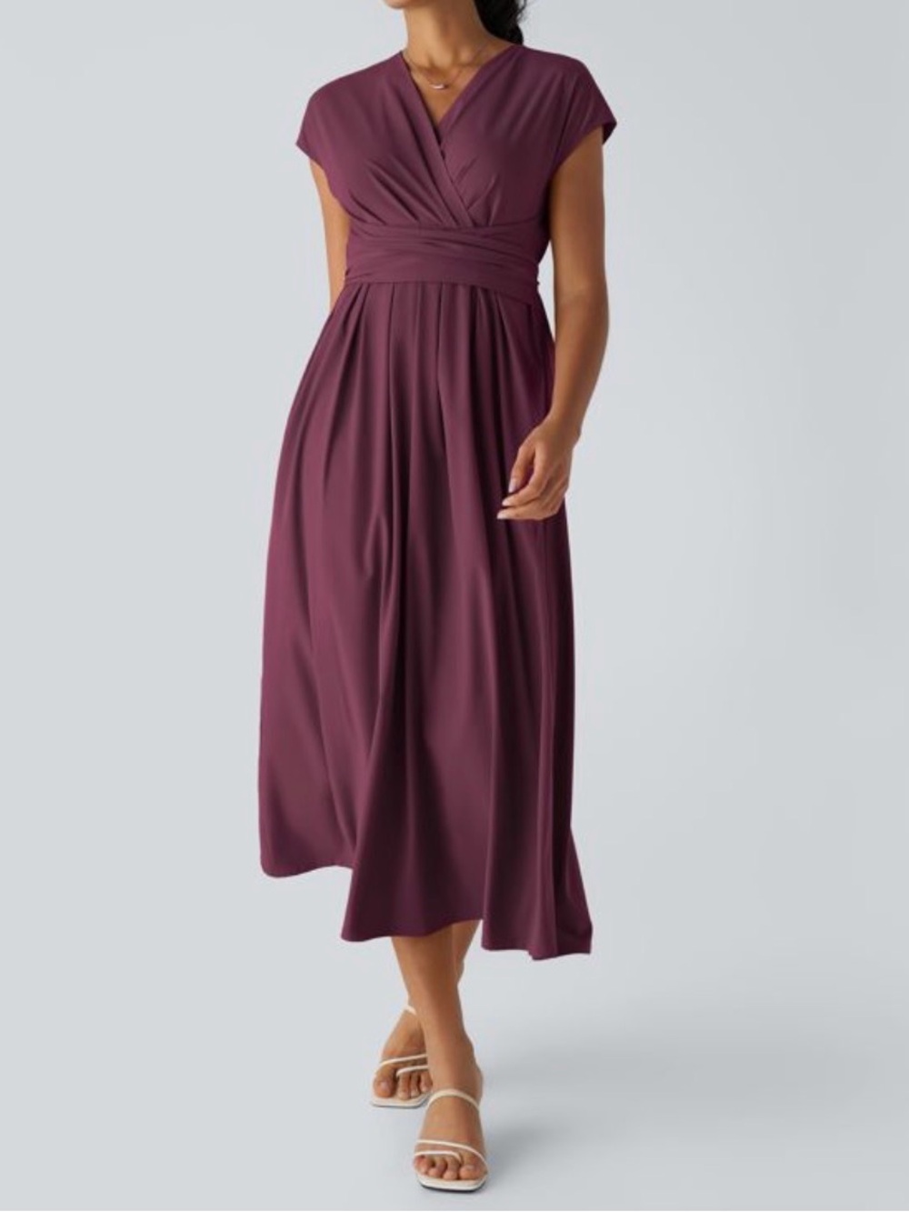Women's BURGUNDY Wrap Front Midi Dress